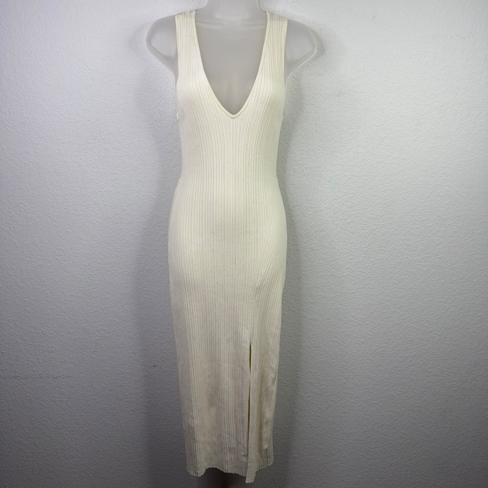 Michael Costello x REVOLVE Maxi Dress‎ Womens S Cream Ribbed Knit Luxury Bodycon